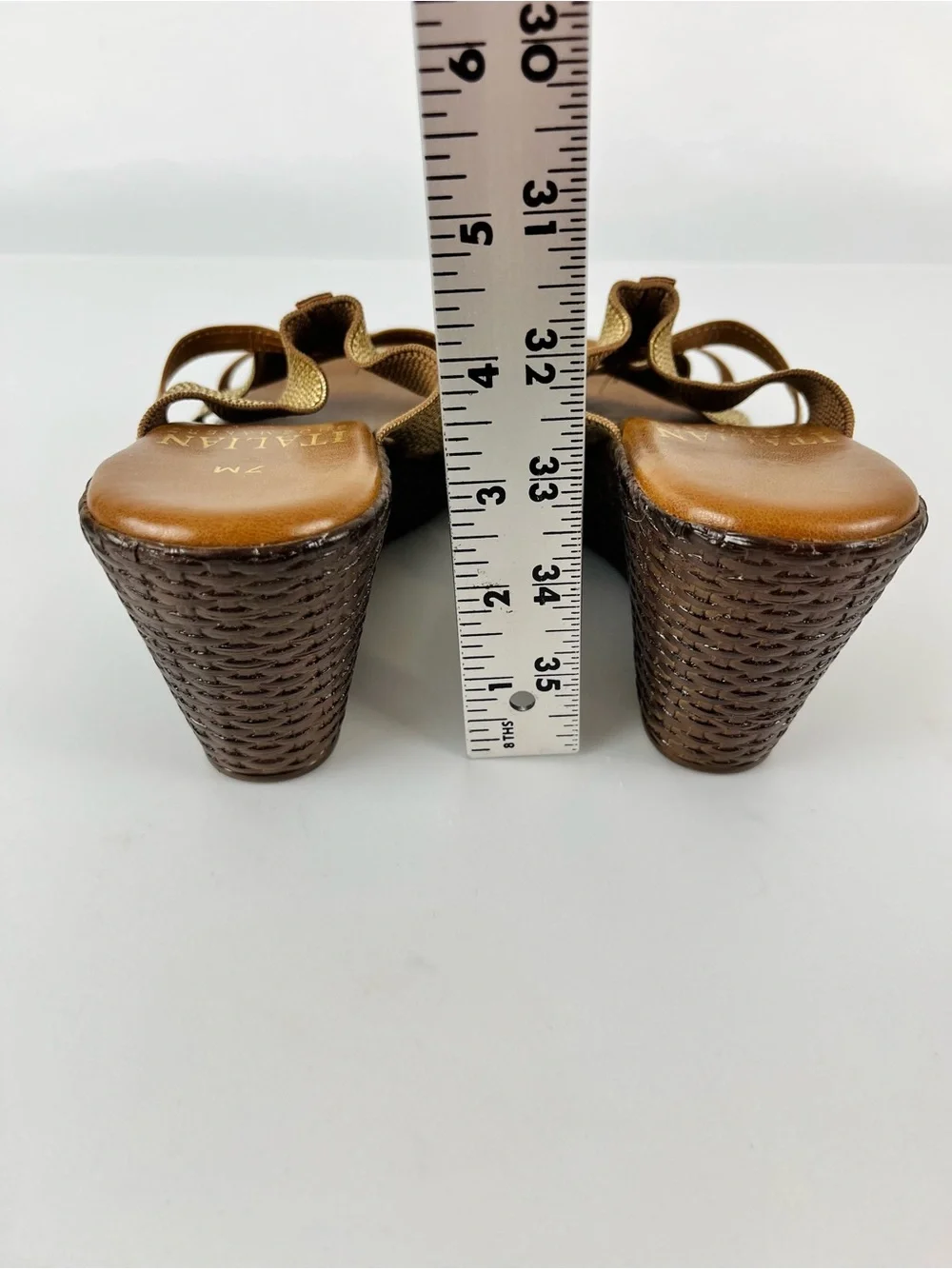 Italian Shoemakers Metallic Gold and Dark Tan Woven Wedge Sandals Size 7